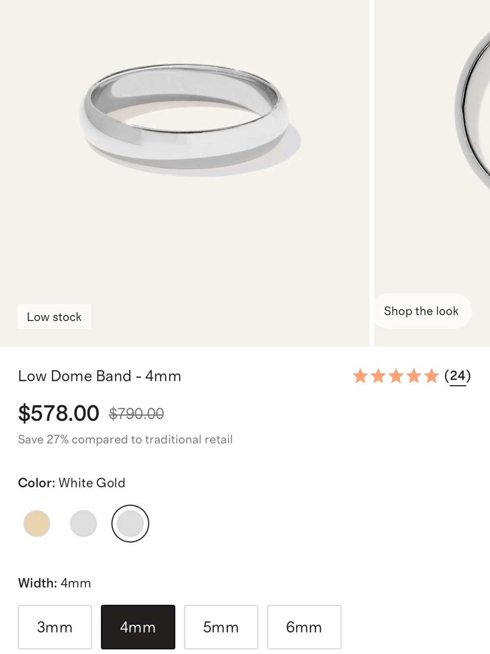 Quince 4mm Low Dome Band in 14k White Gold